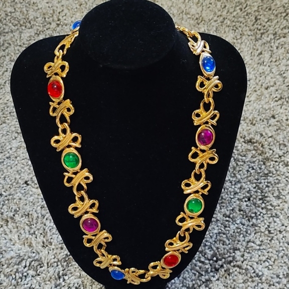 Jewelry - VINTAGE 70's GOLD-TONE GRIPOIX STYLE CABOCHON COLLAR 18" NECKLACE